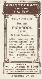 1924 W.T. Davies & Sons Aristocrats of the Turf (Second Series) #28 Picaroon Back